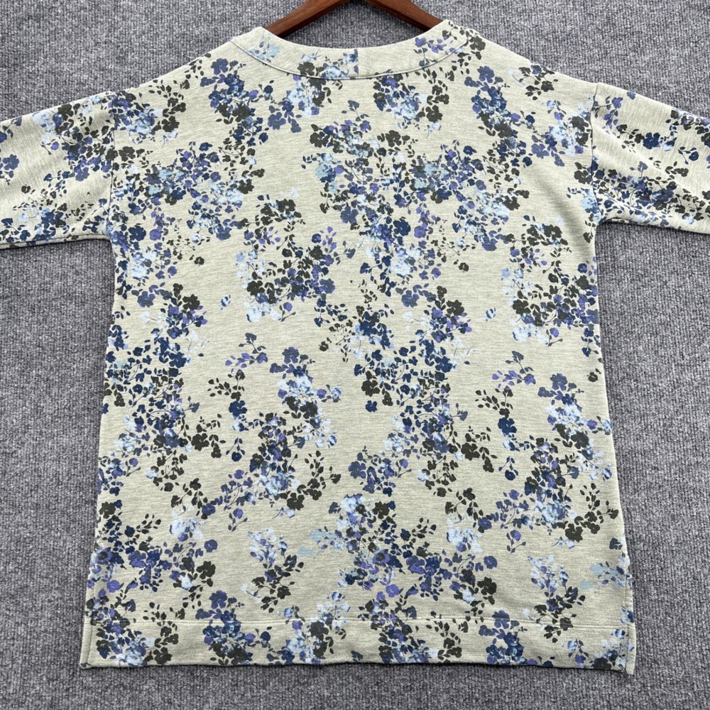 J. Jill Floral Henley Sweatshirt Top Women Medium Green Blue Casual Boho Cottage - Picture 8 of 8